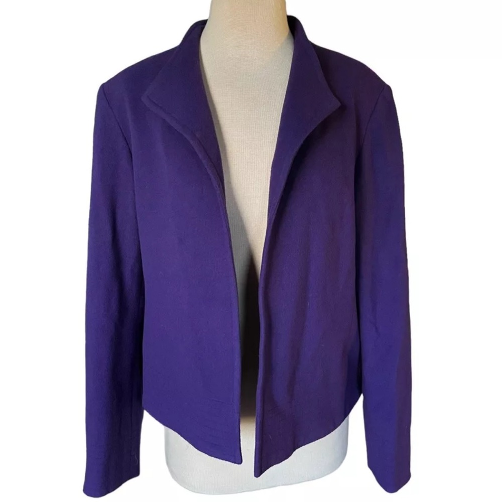 Louben Open Front Purple Wool Cashmere Blazer Jacket Coat Size 12